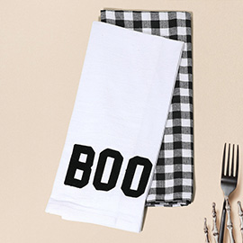2PCS - BOO Message Printed Gingham Kitchen Towel Set