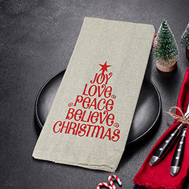 JOY LOVE PEACE BELIVE Christmas Message Printed Holiday Kitchen Towel
