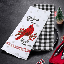 2PCS - ANGELS ARE NEAR Quote Christmas Cardinal Gingham Kitchen Towel Set