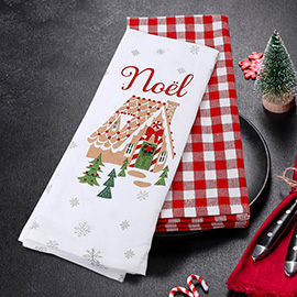 2PCS - NOEL Holiday Gingerbread House Gingham Kitchen Towel Set