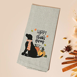 HAPPY THANKSGIVING Message Fall Pumpkin Dog Printed Kitchen Towel