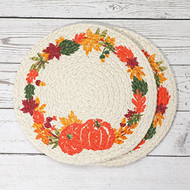 2PCS - Fall Pumpkin Wreath Printed Round Placemat