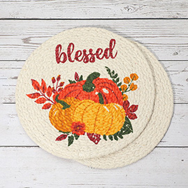2PCS - BLESSED Message Fall Pumpkin Printed Round Placemat