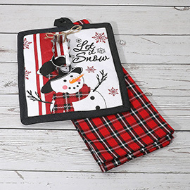 3PCS - LET IT SNOW Snowman Holiday Kitchen Towel Pot Holder Cookie Cutter Set
