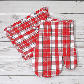 2PCS - Classic Checkered Pattern Quilted Oven Mitt Pot Holder Set
