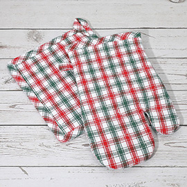 2PCS - Classic Checkered Pattern Quilted Oven Mitt Pot Holder Set