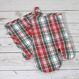 2PCS - Classic Checkered Pattern Quilted Oven Mitt Pot Holder Set
