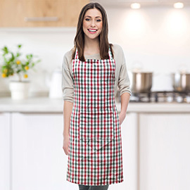 Classic Checkered Pattern Front Pocket Kitchen Apron