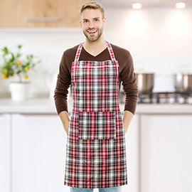 Classic Checkered Pattern Front Pocket Kitchen Apron