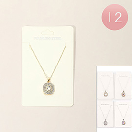 12PCS - Stainless Steel Cushion Cut Pendant Necklaces