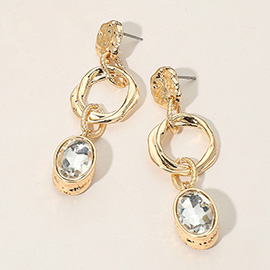 Textured Metal Linked Hoop Gemstone Drop Earrings