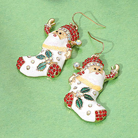Glittered Enamel Santa Christmas Socks Dangle Earrings