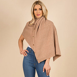Convertible Button Up Waffle Knit Shawl Cape Poncho