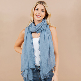 Lightweight Crinkled Embroidered Edge Scarf / Shawl Poncho