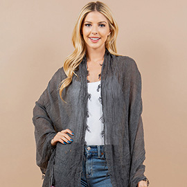 Lightweight Crinkled Embroidered Edge Scarf / Shawl Poncho