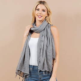 Lightweight Crinkled Embroidered Edge Scarf / Shawl Poncho