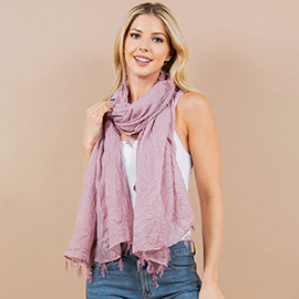 Lightweight Crinkled Embroidered Edge Scarf / Shawl Poncho