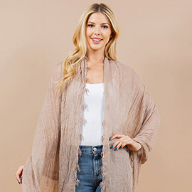 Lightweight Crinkled Embroidered Edge Scarf / Shawl Poncho