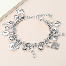 Heart Key and Lock Charm Station Bracelet