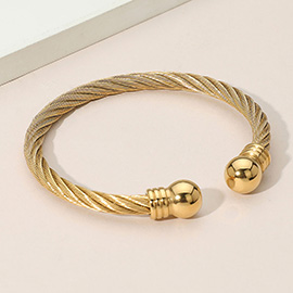 Stainless Steel Polished Ball Tip Cable Cuff Bracelet