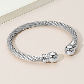 Stainless Steel Polished Ball Tip Cable Cuff Bracelet