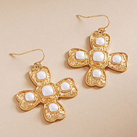 Natural Stone Accented Cross Dangle Earrings