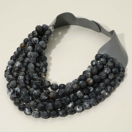 Marbled Faceted Ball Beaded Multi Layered Faux Leather Magnetic Necklace