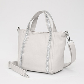 Rhinestone Embellished Strap Accent Mini Canvas Tote Bag / Crossbody Bag