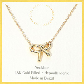 18K Gold Filled Hypoallergenic Bow Pendant Necklace