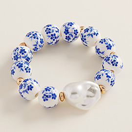 Pearl Accent Floral Ceramic Ball Beaded Bracelet