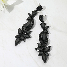 Elegant Floral Stone Cluster Long Drop Evening Earrings