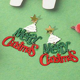 Glittered MERRY CHRISTMAS Message Dangle Earrings