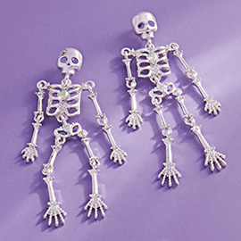Stone Pointed Metal Skull Dangle Earrings