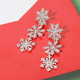 Glittered Triple Snowflake Link Drop Earrings
