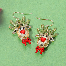 Glittered Crystal Reindeer Dangle Earrings