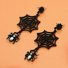 Crystal Accent Halloween Spider Web Drop Dangle Earrings