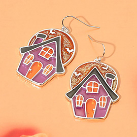 Enamel Haunted House Dangle Earrings