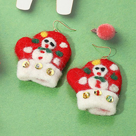Felt Christmas Snowman Mitten Dangle Earrings