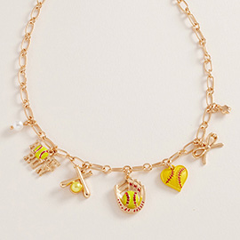 Softball Bow Pearl Charm Necklace
