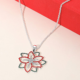 Sparkling Holiday Poinsettia Flower Pendant Necklace