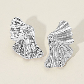 Textured Metal Fan Clip On Earrings