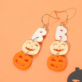 Glittered Resin B Double Pumpkin Link Dangle Earrings