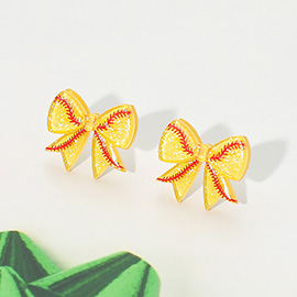 Resin Softball Bow Stud Earrings