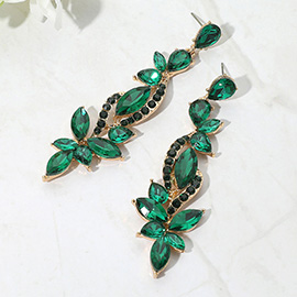 Elegant Floral Stone Cluster Long Drop Evening Earrings
