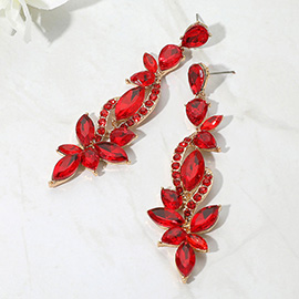 Elegant Floral Stone Cluster Long Drop Evening Earrings