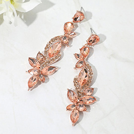 Elegant Floral Stone Cluster Long Drop Evening Earrings