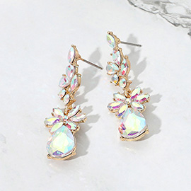 Floral Stone Teardrop Cluster Drop Evening Earrings