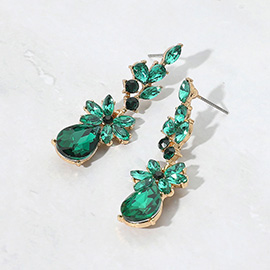 Floral Stone Teardrop Cluster Drop Evening Earrings