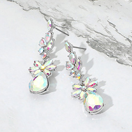 Floral Stone Teardrop Cluster Drop Evening Earrings