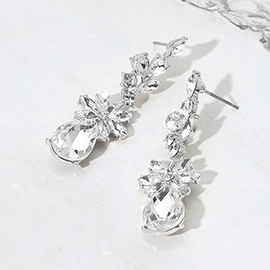 Floral Stone Teardrop Cluster Drop Evening Earrings